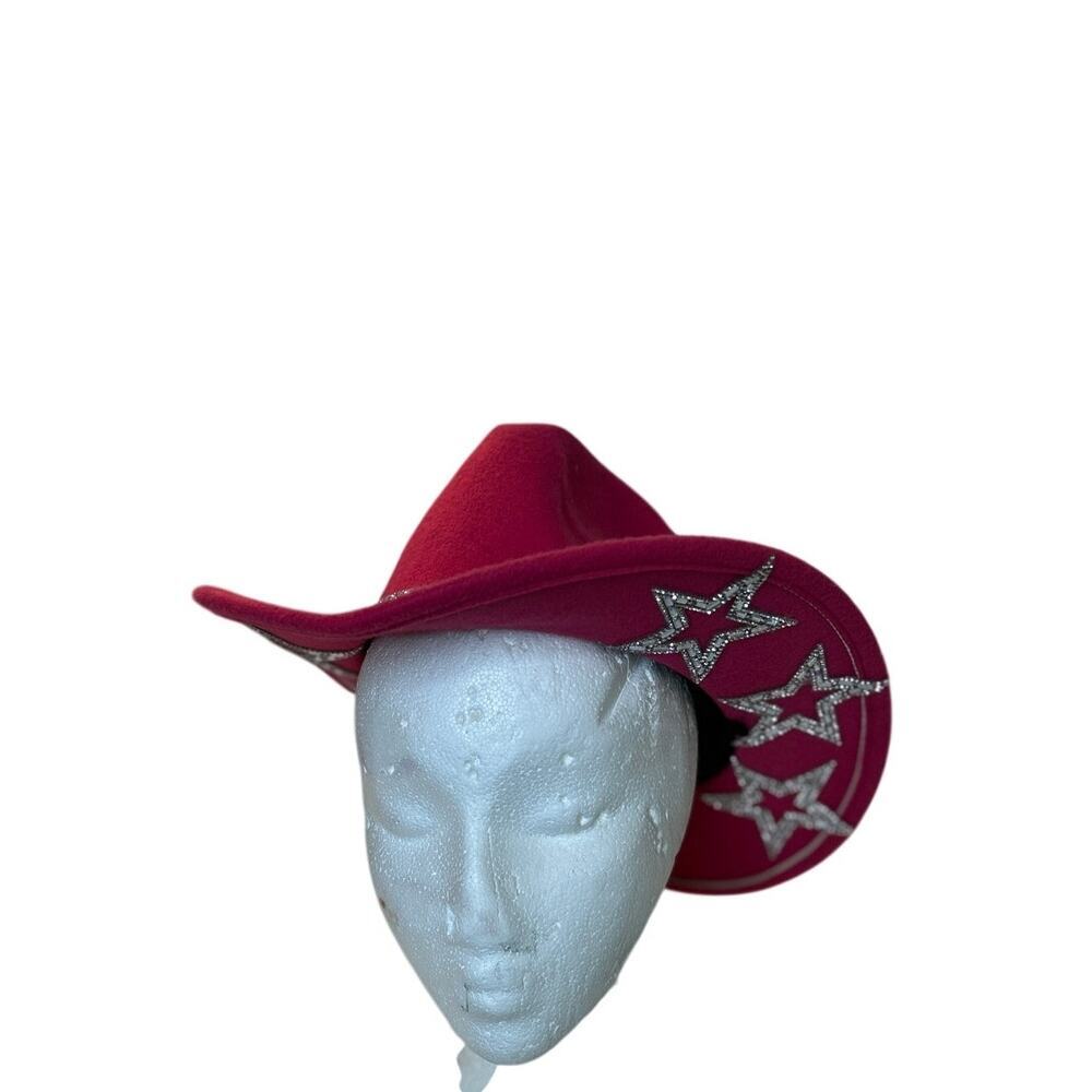 Faux Suede Barbie Pink Western Cowgirl Hat w/‎ Rhinestones Bling Stars